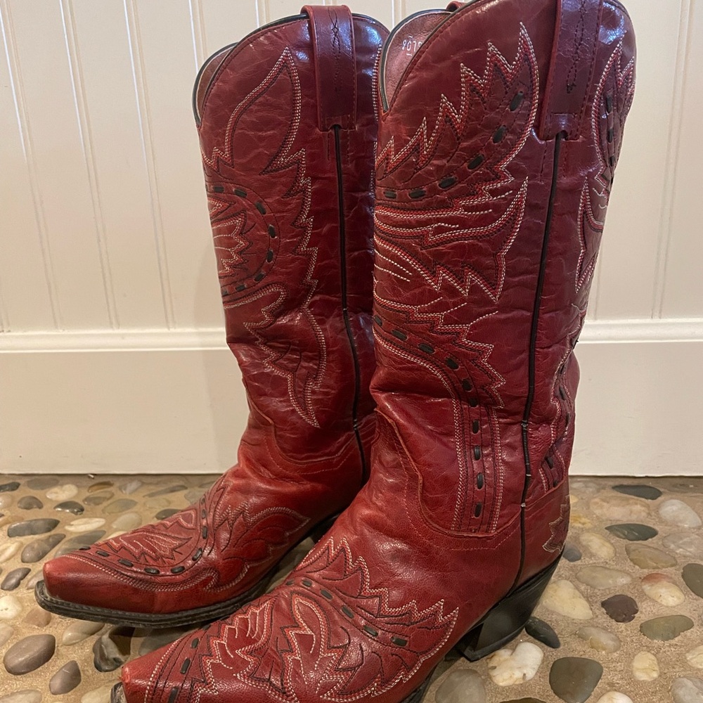 Dan Post Red Leather Sidewinder Cowboy Boots, Women 7.5 M